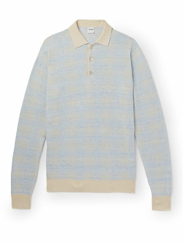 Photo: Aspesi - Checked Cotton and Linen-Blend Polo Shirt - Blue