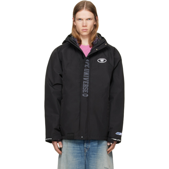 Photo: AAPE by A Bathing Ape Black AAPEUNVS Moonface Hooded Down Jacket
