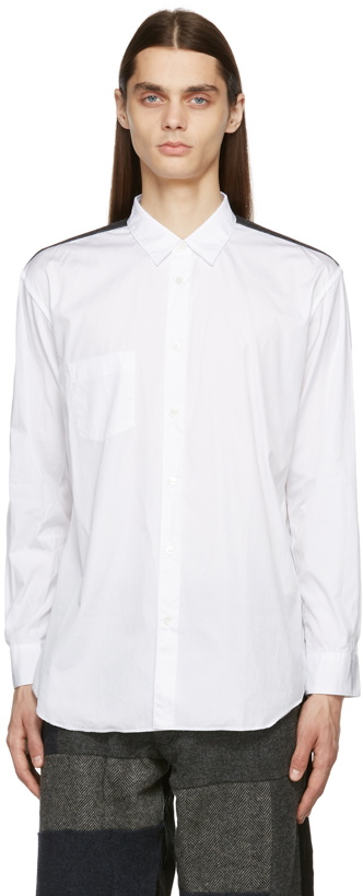 Photo: Comme des Garçons Shirt White & Grey Cotton & Wool Button Up Shirt