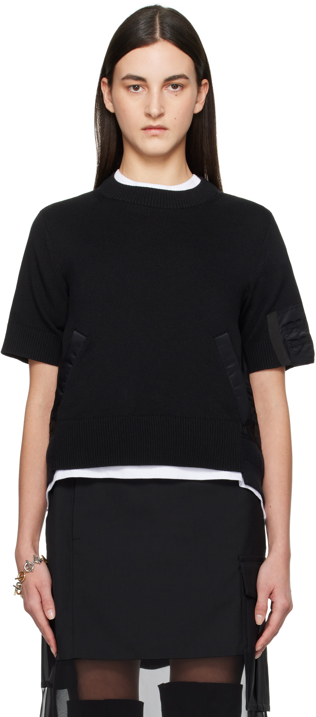 sacai Black Nylon Twill x Knit Sweater Sacai