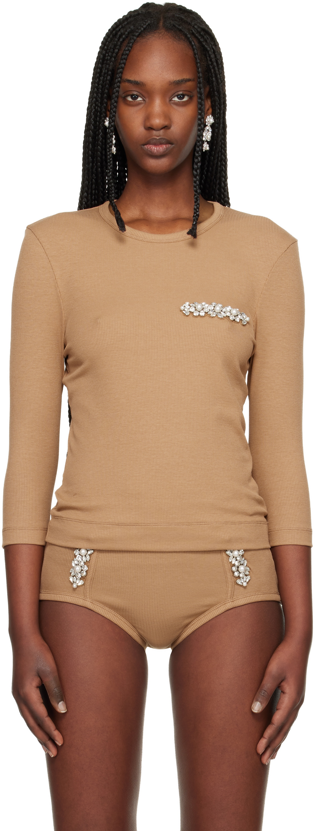Simone Rocha Pink Ruched Flower T-Shirt Simone Rocha