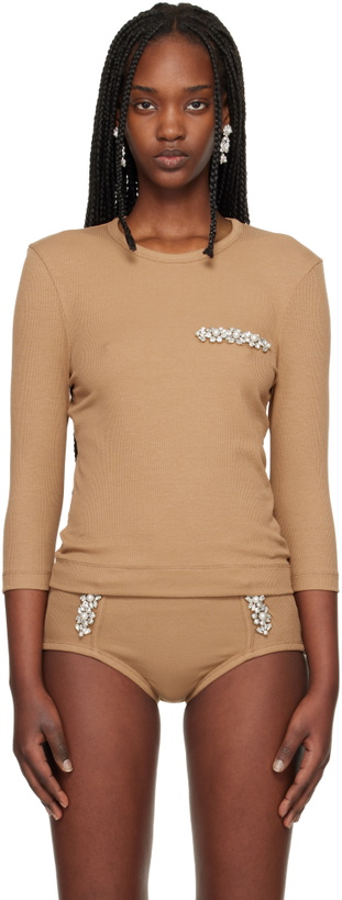 Photo: Simone Rocha Beige Embellished Underpinning T-shirt