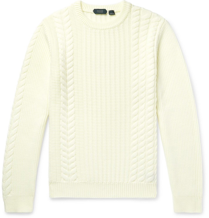 Photo: Incotex - Slim-Fit Cable-Knit Virgin Wool Sweater - Cream