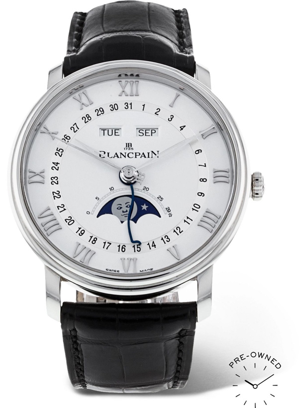 Photo: BLANCPAIN - Pre-Owned 2016 Villeret Quantième Complet Automatic 40mm Stainless Steel and Alligator Watch, Ref. No. 6654-1127-55B