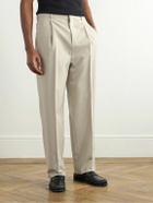 SAINT LAURENT - Tapered Pleated Grain de Poudre Wool Trousers - Neutrals