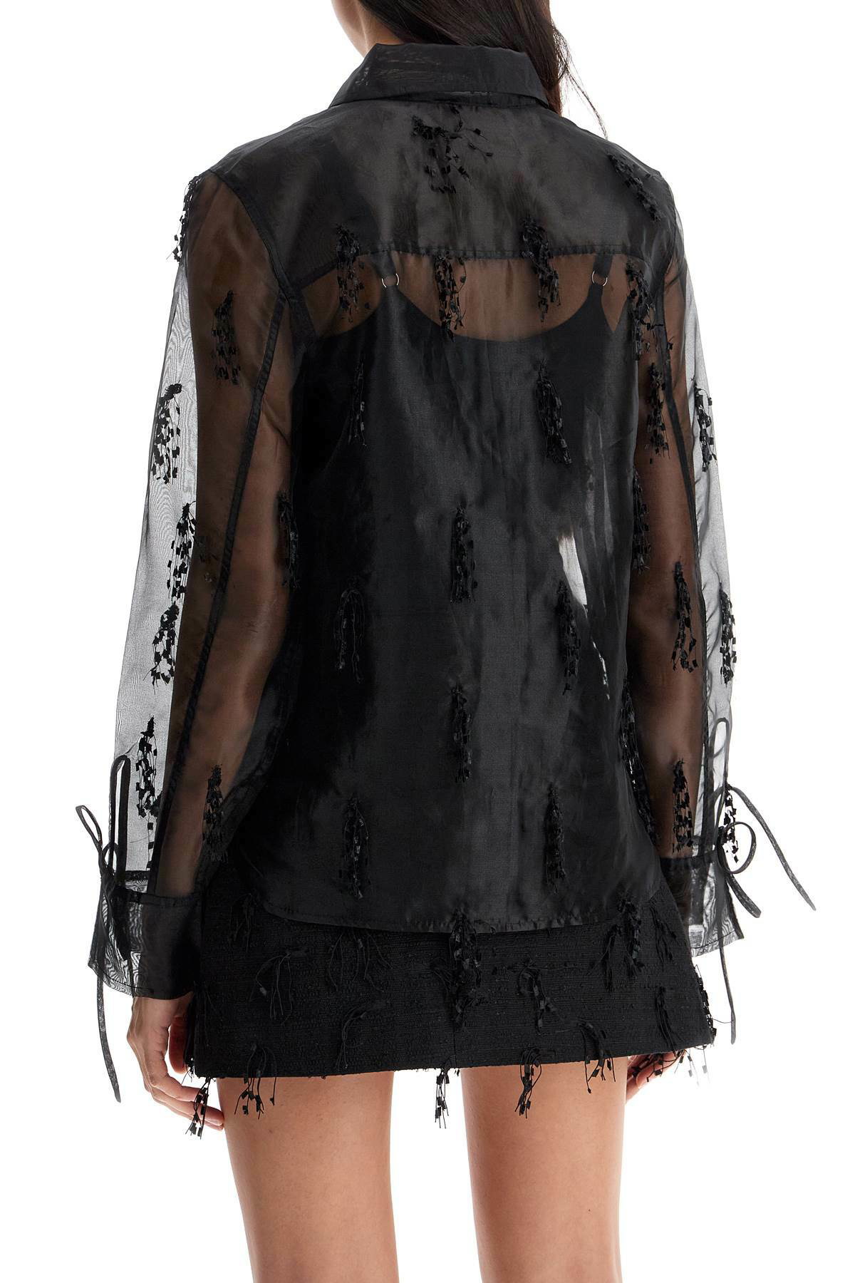 GANNI fringed organza shirt Black GANNI