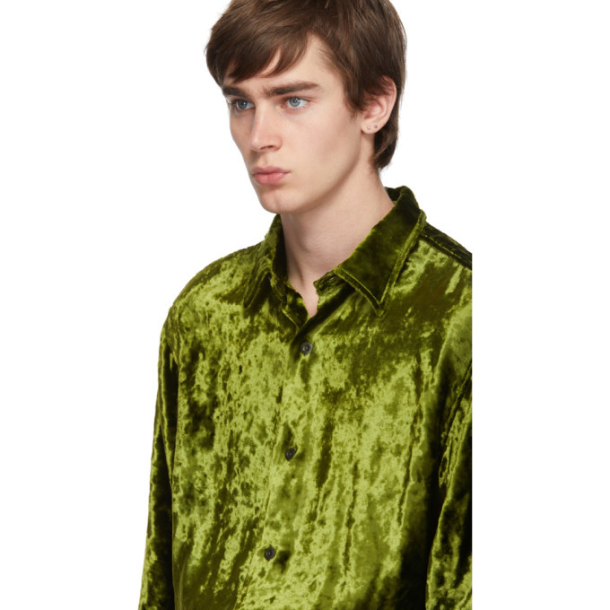 AMI Alexandre Mattiussi Green Crushed Velvet Long Shirt AMI AMI Alexandre Mattiussi Green Crushed Velvet Long Shirt AMI
