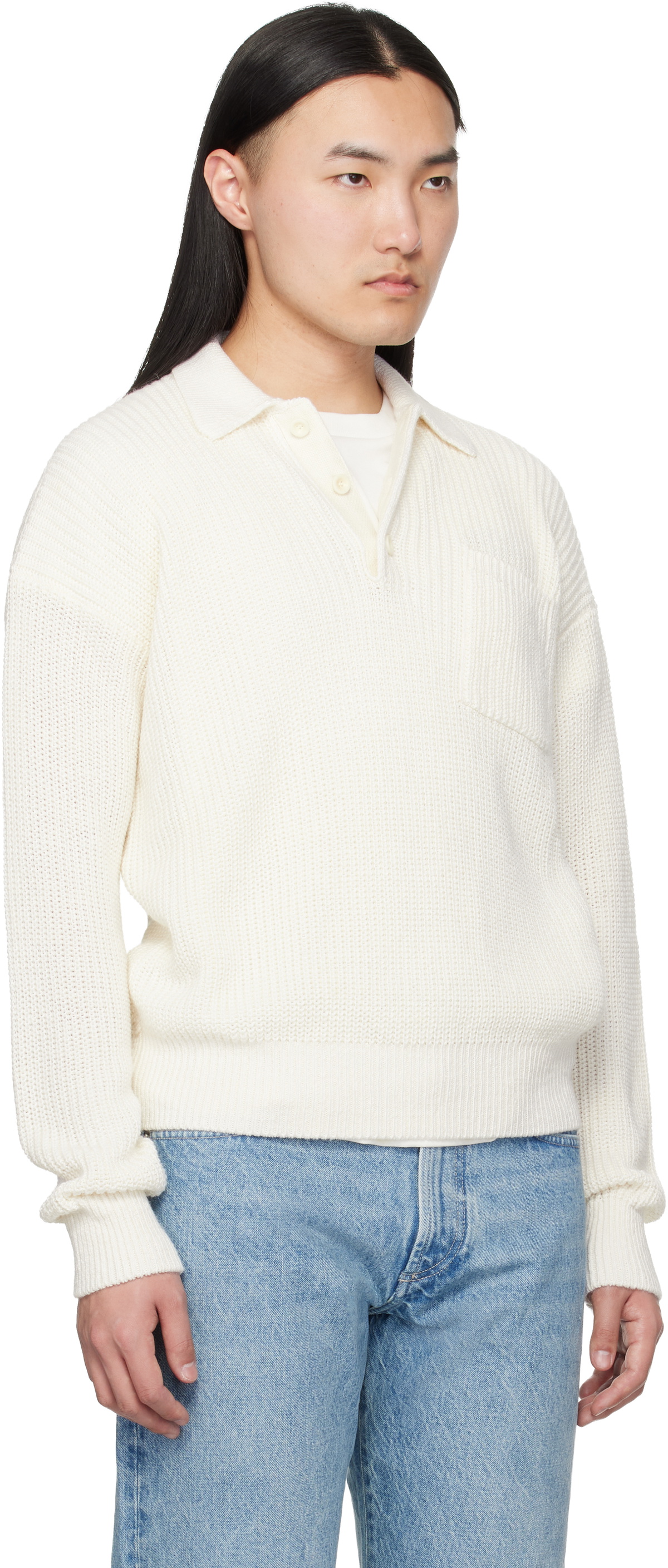 Ralph Lauren Purple Label White Silk Linen Polo Sweater