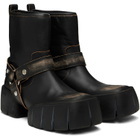Diesel Black D-Tex Distressed Leather Biker Boots