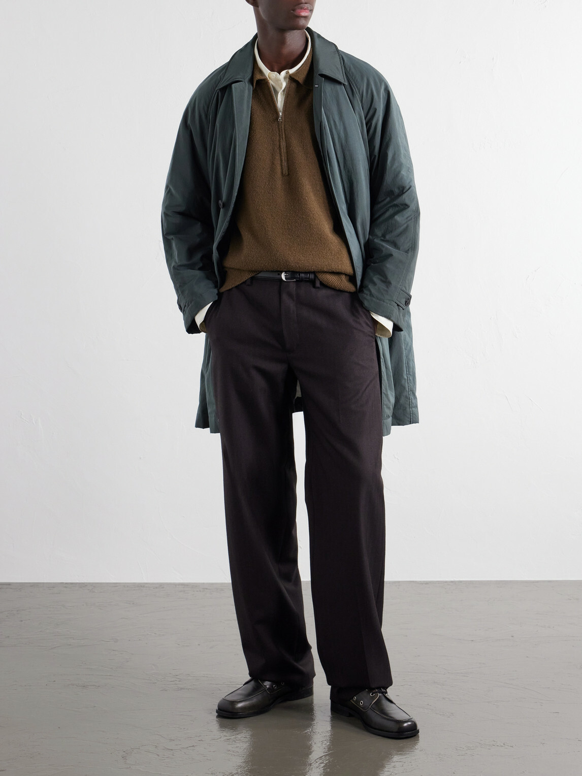 ATON - Wool-Blend Half-Zip Polo Sweater - Brown