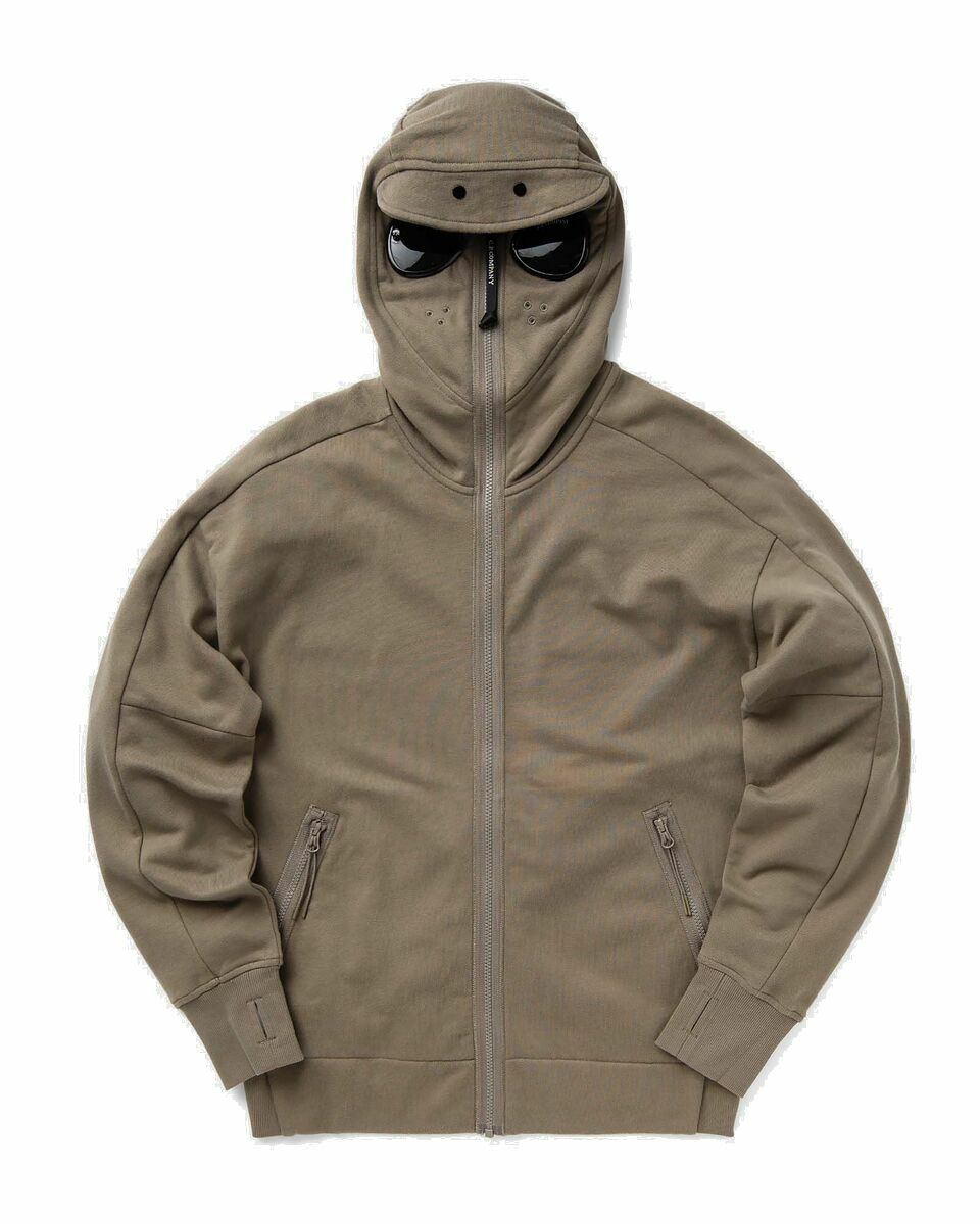 C.P. Company Diagonal Raised Fleece Goggle Zipped Hooded Sweatshirt Brown Hoodies Zippers C.P. Company