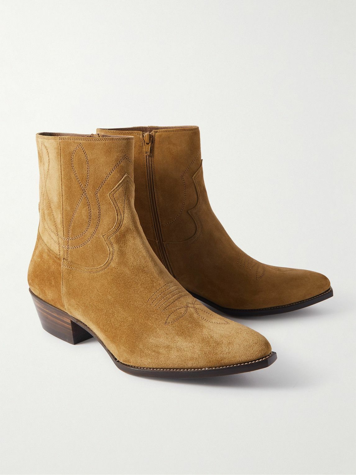 CELINE - Western Embroidered Suede Boots - Brown