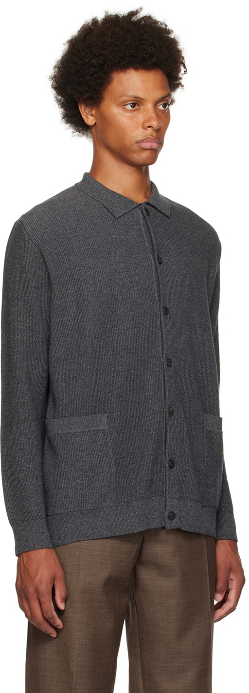 Sunspel Grey Spread Collar Cardigan Sunspel