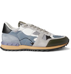 Valentino - Valentino Garavani Rock Runner Suede, Leather and Canvas Sneakers - Gray