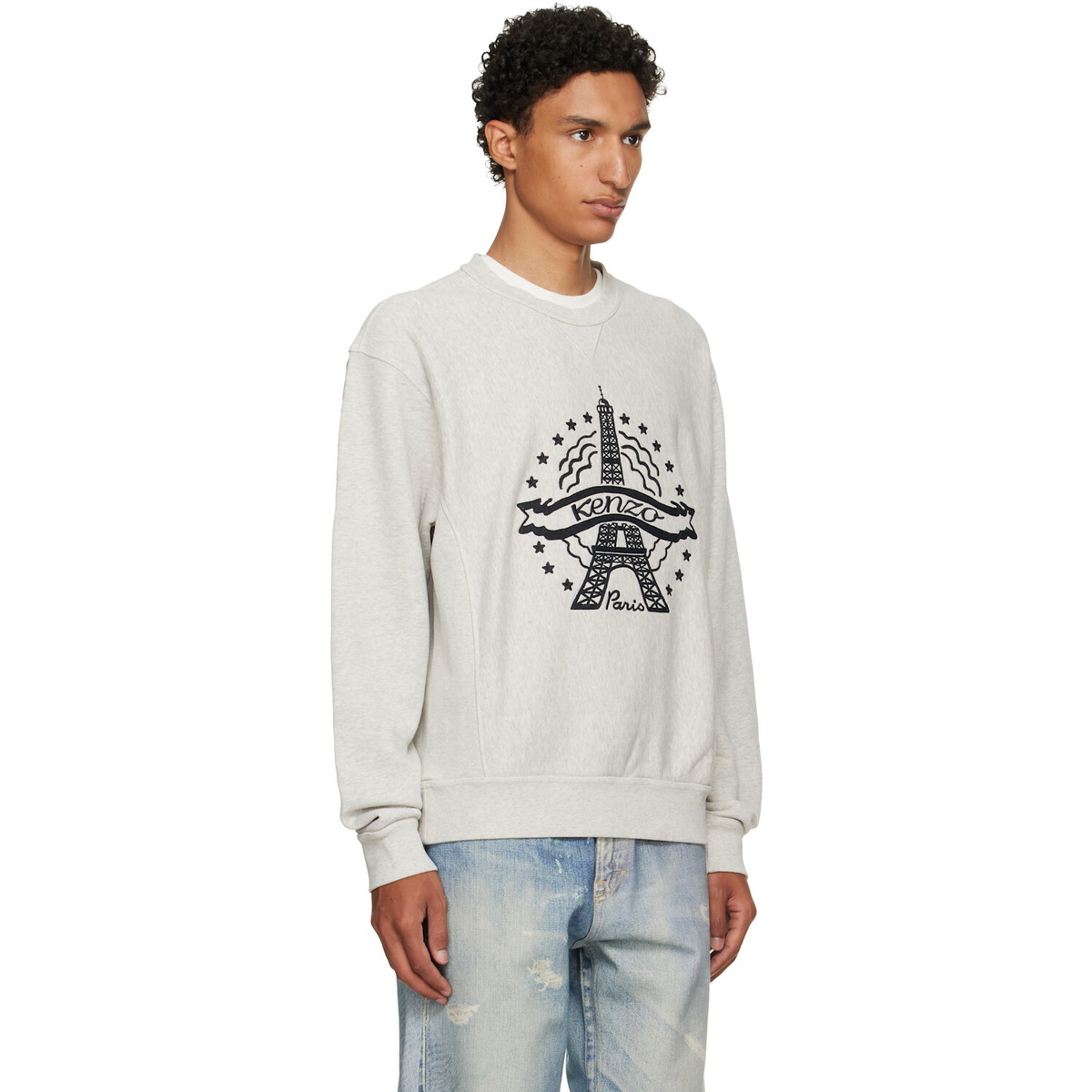 Kenzo Gray Kenzo Paris 'KENZO Eiffel Tower Design' Cotton Sweatshirt