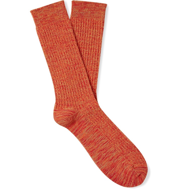 Photo: The Workers Club - Mélange Ribbed Cotton-Blend Socks - Orange