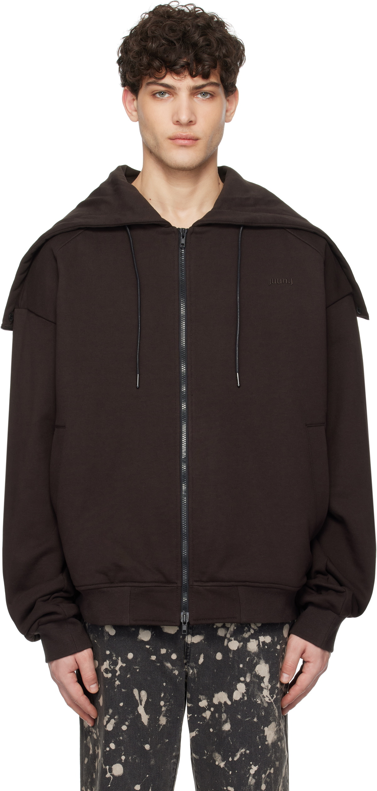 【関税込み】Juun.J グレー Racer Patched Dyed フーディ Juun.J Gray Racer Patched Dyed Hoodie Juun.J