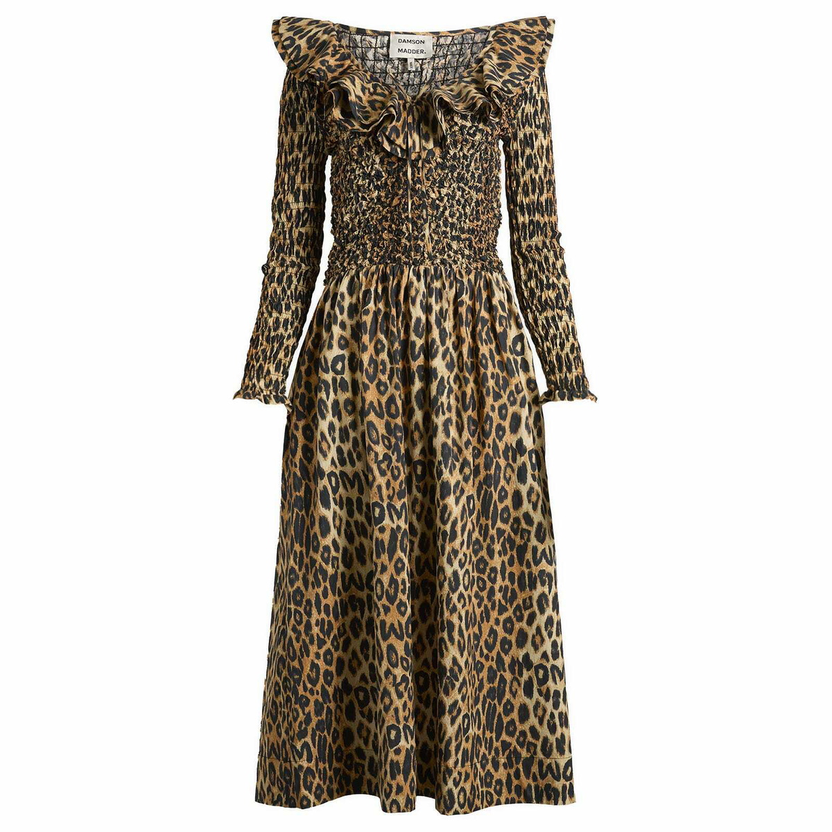 Damson Madder Women's Harper Shirred Midi Dress in Leopard