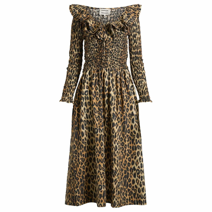Photo: Damson Madder Women's Harper Shirred Midi Dress in Leopard