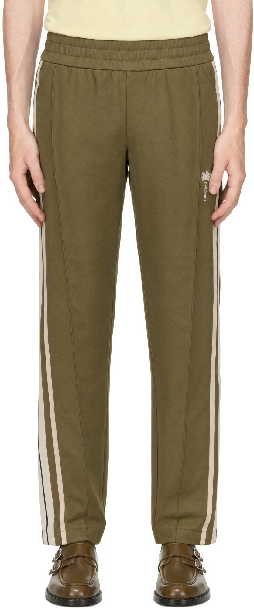 Palm Angels Khaki Palm Tree Striped Track Pants