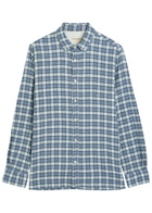 Officine Générale Arsene Checked Waffle Stretch-cotton Shirt Blue