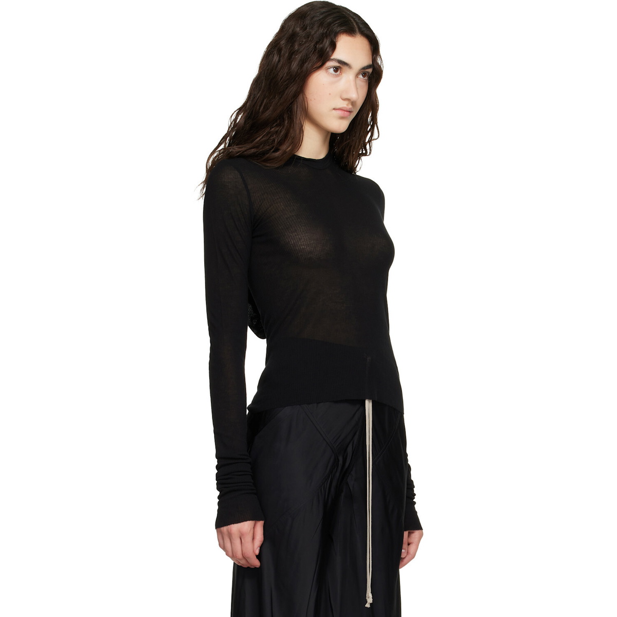 Rick Owens Black Tower Cropped Rib LS Hoodie