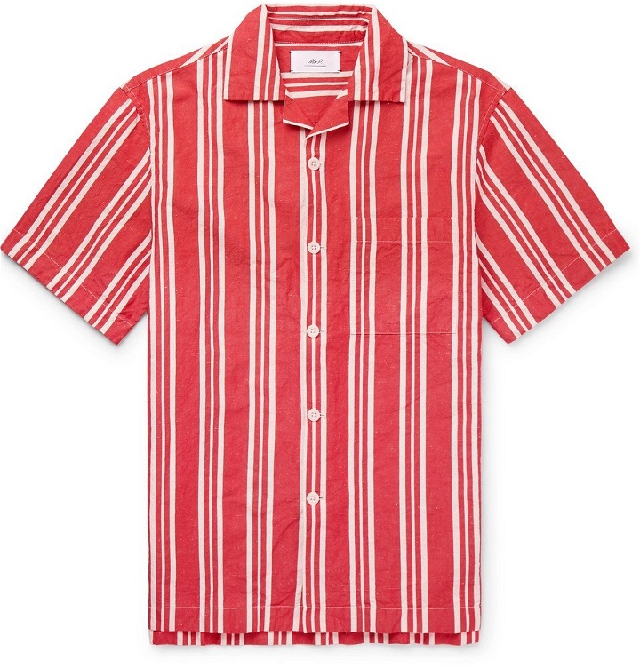 Photo: Mr P. - Camp-Collar Striped Cotton and Linen-Blend Shirt - Red