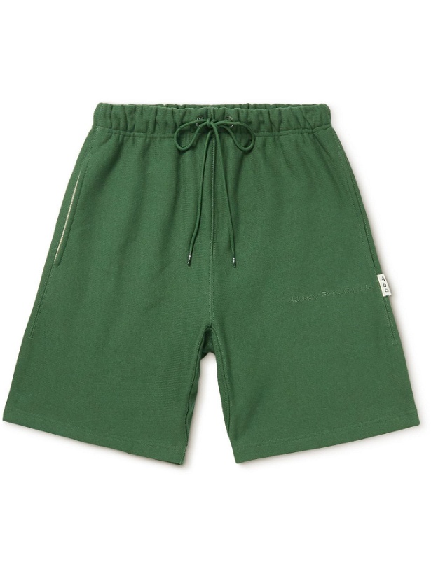 Photo: Abc. 123. - Straight-Leg Webbing-Trimmed Logo-Embroidered Cotton-Blend Jersey Drawstring Shorts - Green