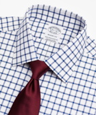 Brooks Brothers Men's Stretch Regent Regular-Fit Dress Shirt, Non-Iron Twill Ainsley Collar Grid Check | Navy