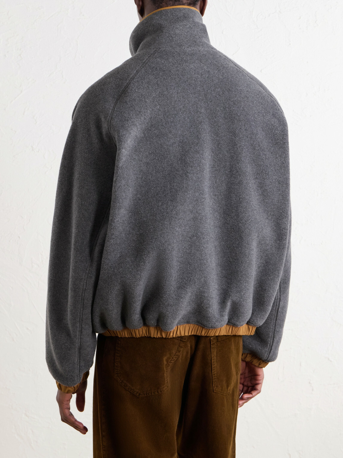 AMI PARIS - Logo-Appliquéd Shell-Trimmed Fleece Half-Zip Sweater - Gray