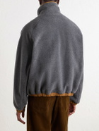 AMI PARIS - Logo-Appliquéd Shell-Trimmed Fleece Half-Zip Sweater - Gray
