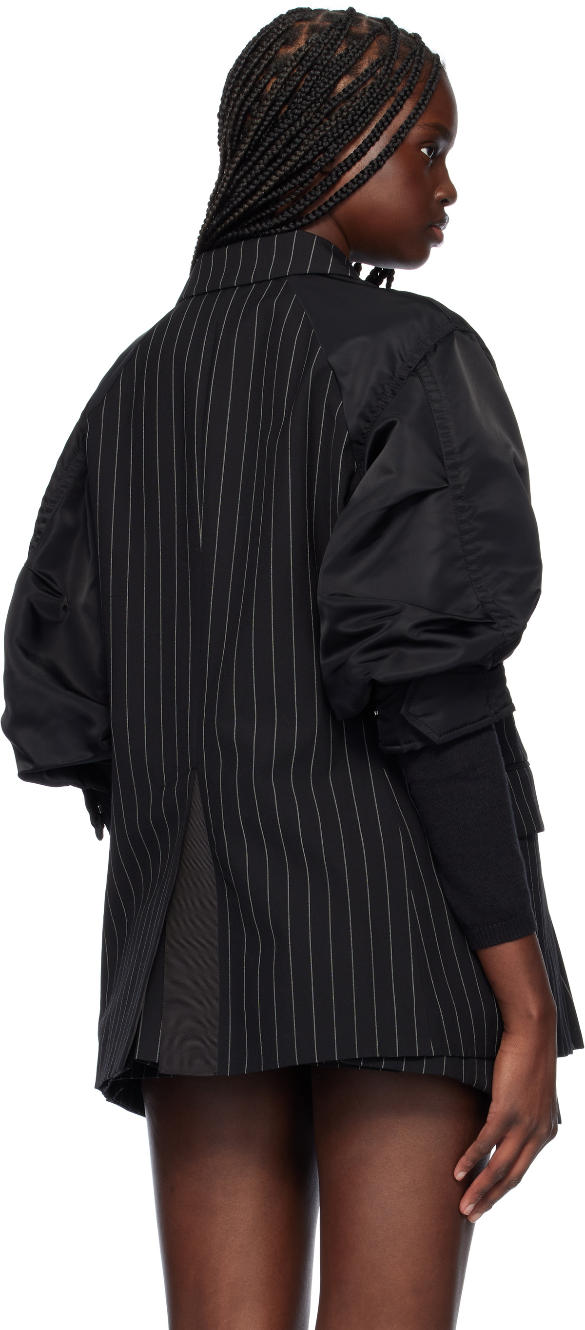 sacai Black Wool Silk Suiting & Nylon Twill Blazer