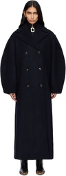 GANNI Navy Wool Oversized Long Peacoat