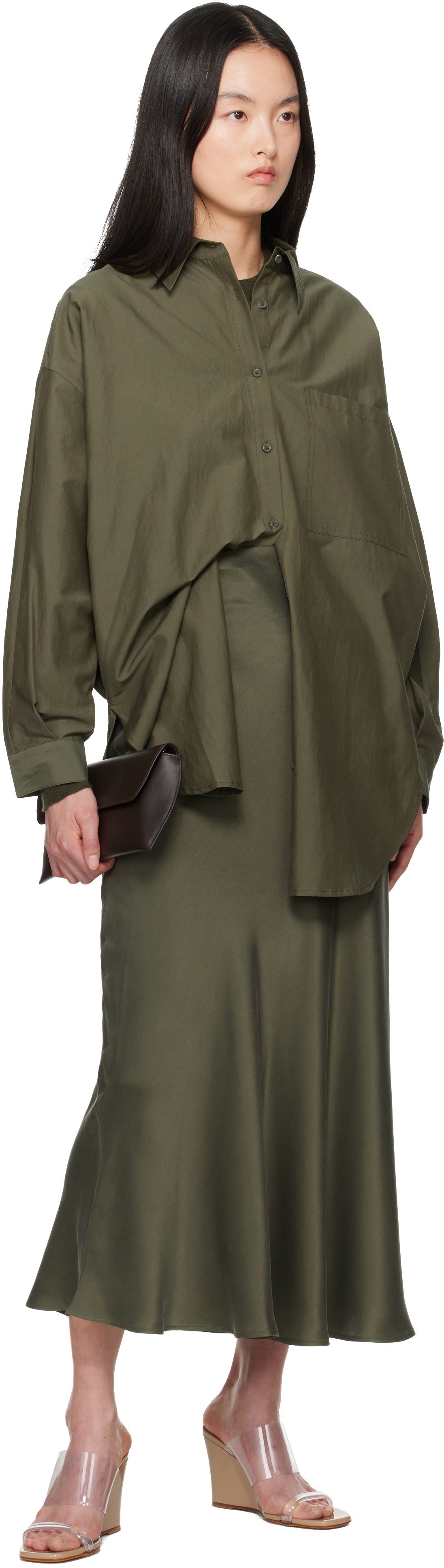 Silk Laundry Green Cotton Silk Round Shirt