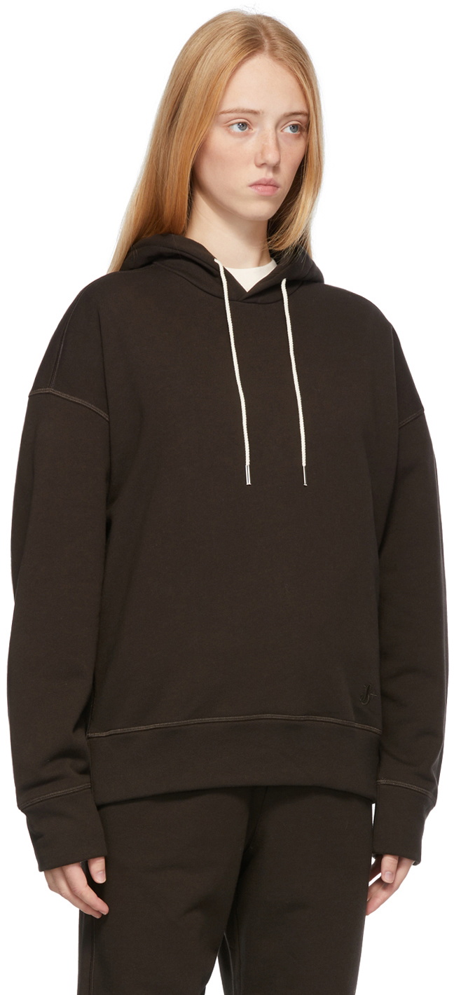 Jil Sander Brown Embroidered Logo Hoodie Jil Sander