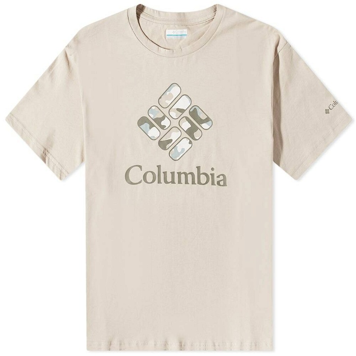 Photo: Columbia Men's Rapid Ridge™ Graphic T-Shirt in Ancient Fossil/Collegiate Navy