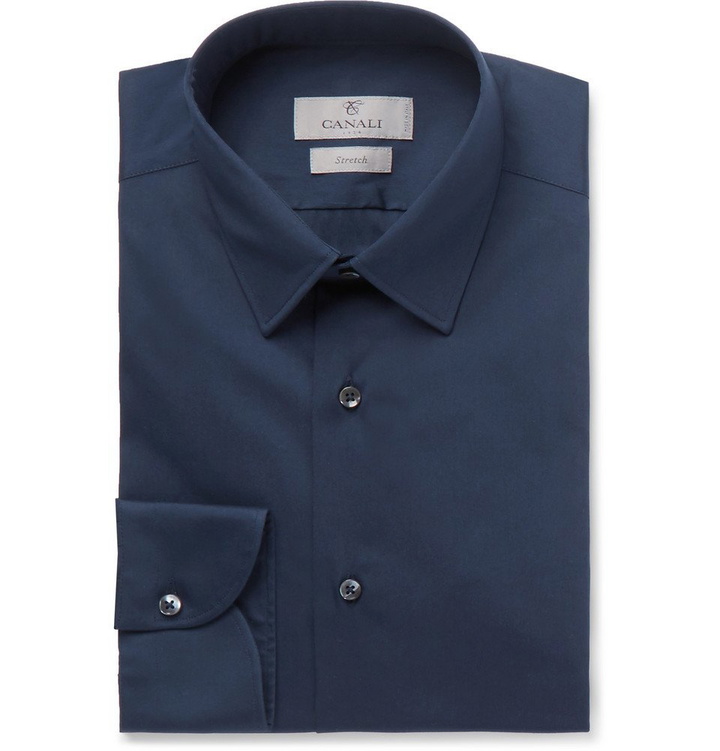 Photo: Canali - Navy Slim-Fit Stretch Cotton-Blend Shirt - Men - Navy