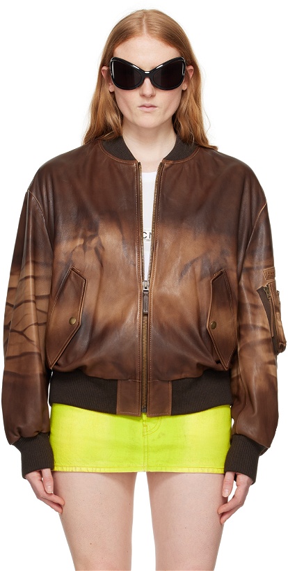 Photo: Acne Studios Brown Relaxed Fit Leather Bomber Jacket