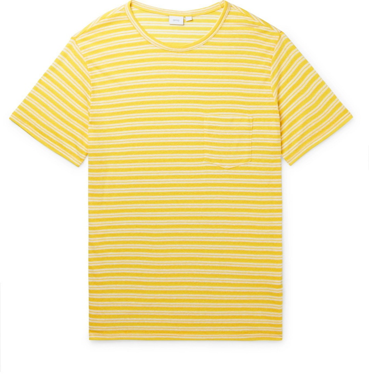 Photo: Onia - Chad Striped Linen-Blend T-Shirt - Yellow