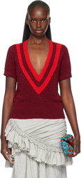 Dries Van Noten Burgundy V-Neck Knit Sweater