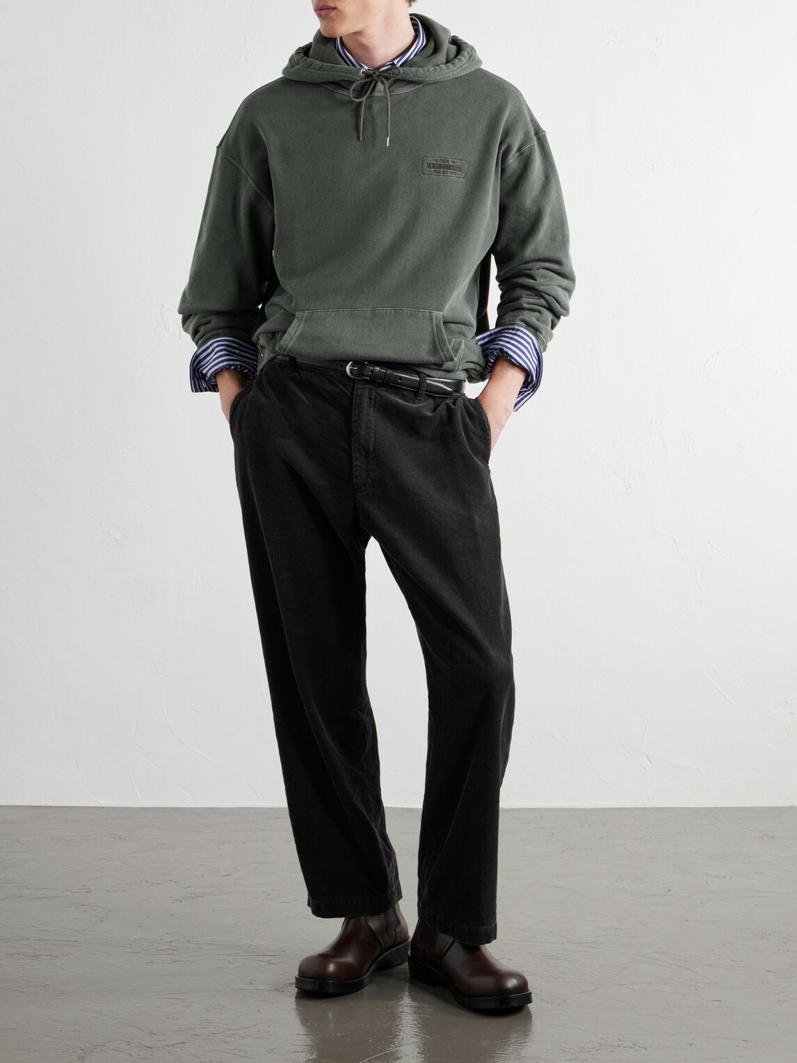 Neighborhood - Logo-Embroidered Garment-Dyed Cotton-Jersey Hoodie - Gray