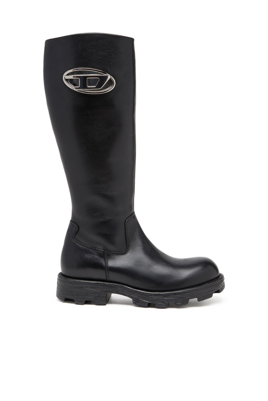 Photo: Diesel D-Hammer-Leather knee-high boots - Boots Womens in Black