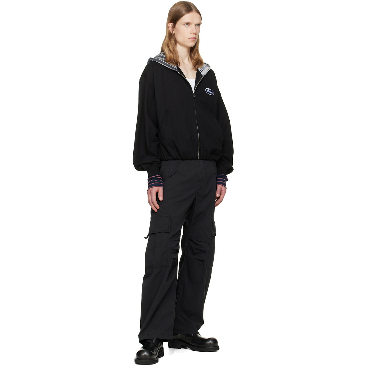 We11done Black Bubble Zip-Up Hoodie