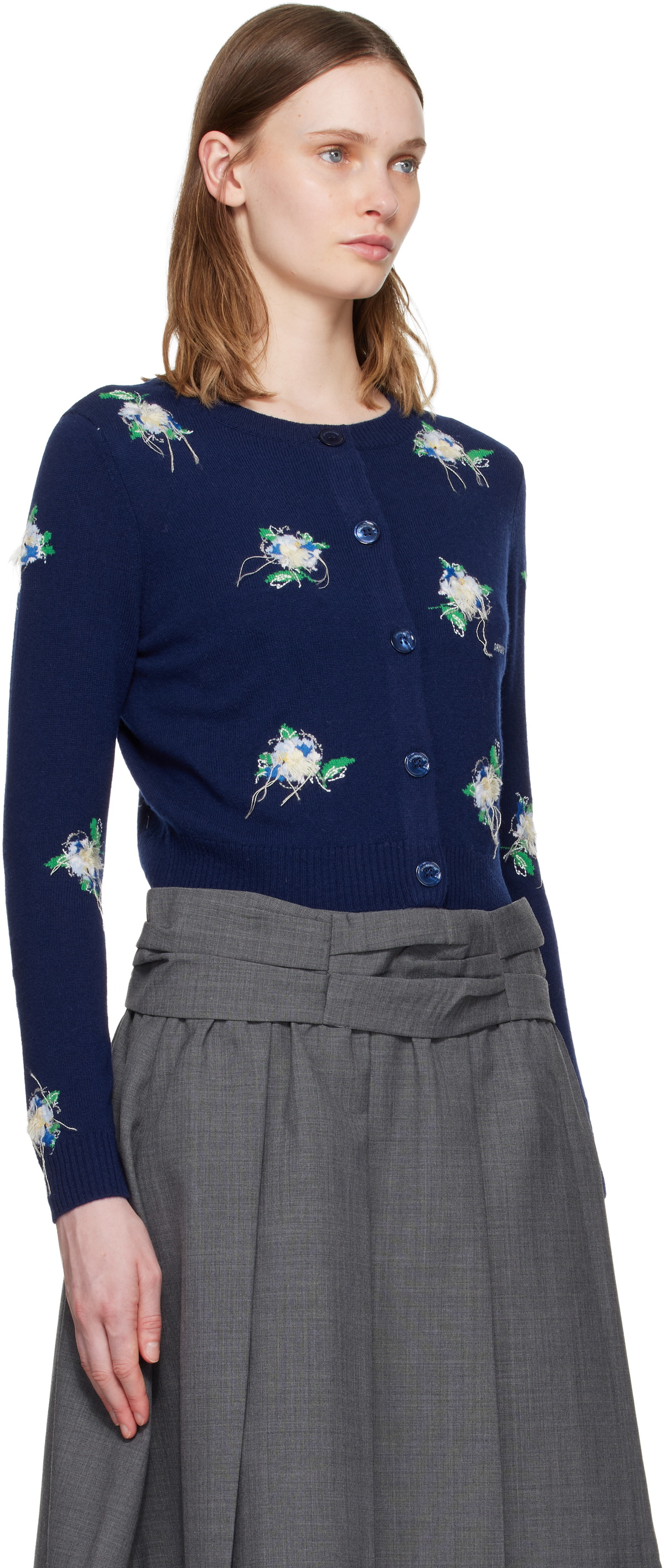 SHUSHU/TONG Navy Threadwork Knit Cardigan