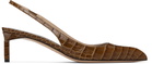 TOM FORD Khaki Shiny Stamped Crocodile T Slingback Heels