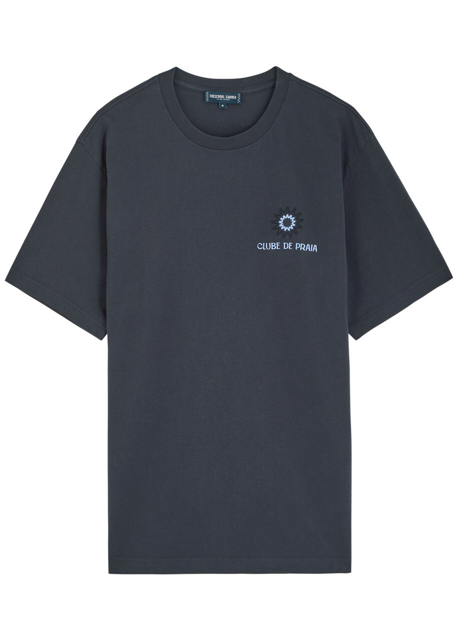Frescobol carioca Dinis Embroidered Cotton T-shirt Navy