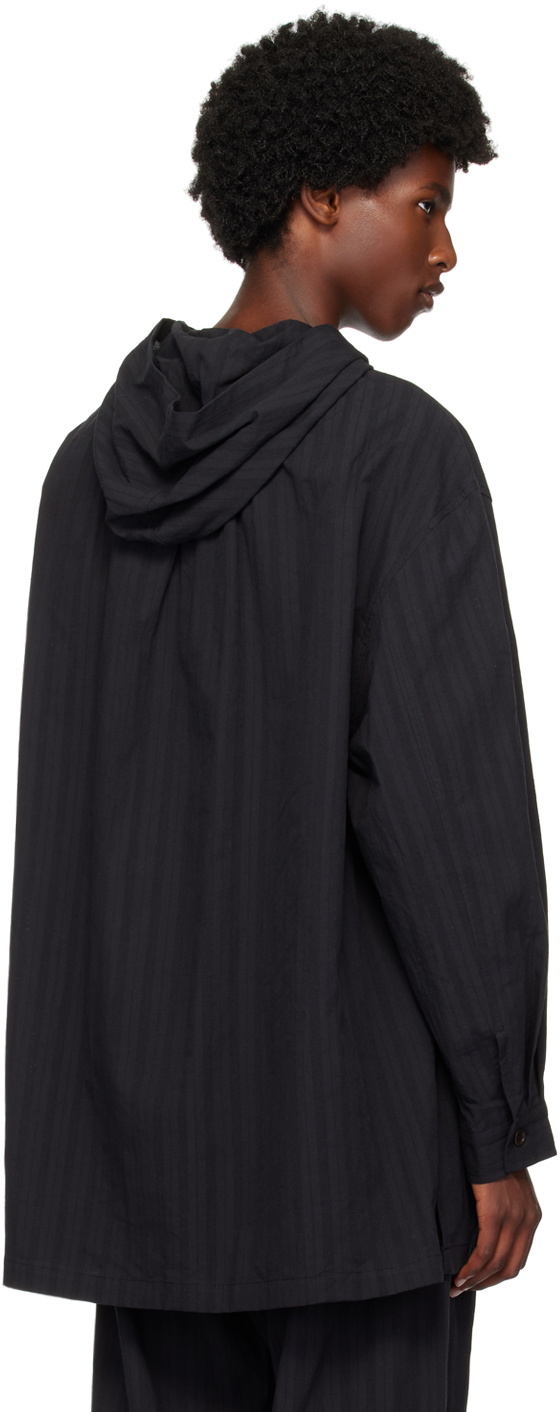 AMOMENTO Black Shirring Hooded Top