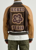 Kenzo Boke Flower Leather and Wool-blend Varsity Jacket Brown