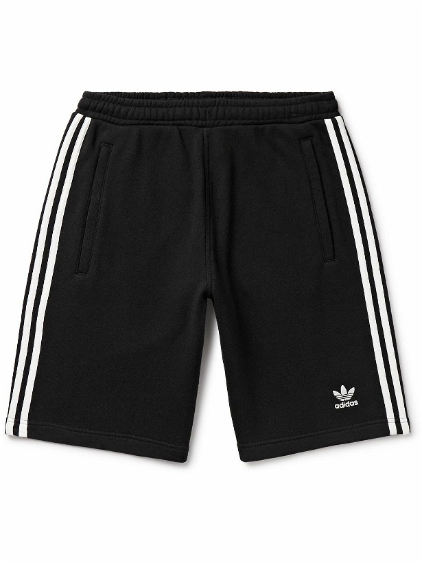 Photo: adidas Originals - Straight-Leg Logo-Embroidered Striped Cotton-Jersey Drawstring Shorts - Black