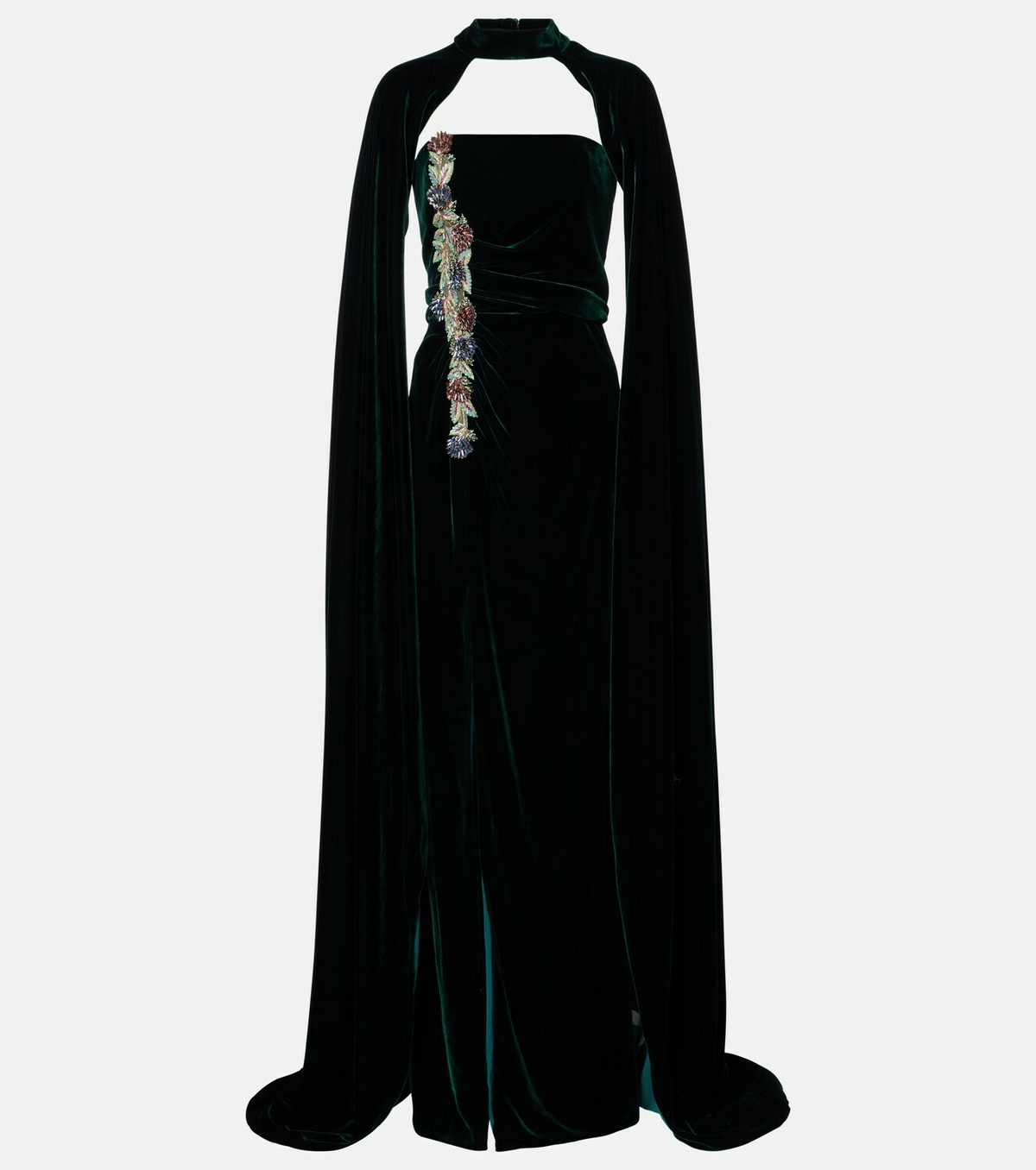 Costarellos Brisha caped embellished velvet gown